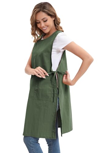 Nanxson Waterproof Apron with Pockets Plus Size Chef Apron | Side tie design,Split-piece apron,for Cooking Kitchen Baking Painting Grilling, - color: Green