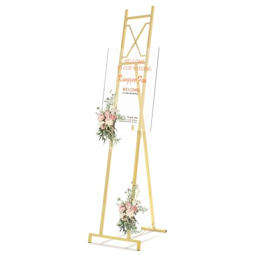 Feifeiya 1 Pack Gold Easel Stand for Sign, 53'' H Metal Display Easel Heavy Duty Large Poster Stand for Wedding Welcome Sign Art Painting Home Poster Photo Mirror, with Chain Support Structure - color: Square, size: 53 In