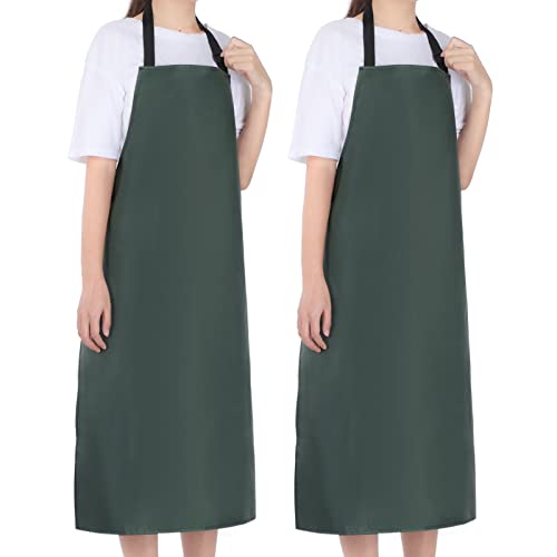 Gotega Waterproof Rubber Vinyl Apron Adjustable Dishwasher Apron - Apron for Women Men Heavy Duty Work Apron - color: Green, size: 2 Pack
