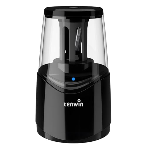 tenwin Rechargeable Pencil Sharpener for No.2 & Colored 6-8mm Pencils, Heavy Duty Electric Pencil Sharpener, Durable Helical Blade for Fast Sharpen, Home/School/Art Studio (Black) - color: Black