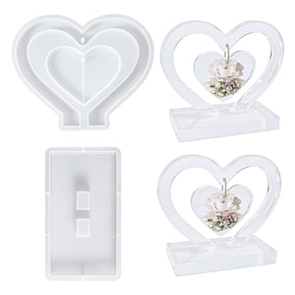 Heart Resin Mold 2 PCS Heart Shape Molds for Epoxy Resin Love Shape Silicone Molds Large 3D Picture Frame Epoxy Mold for DIY Table Home Decor Casting Art Craft Valentine Christmas Gifts