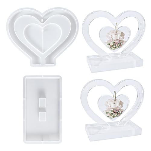 Heart Resin Mold 2 PCS Heart Shape Molds for Epoxy Resin Love Shape Silicone Molds Large 3D Picture Frame Epoxy Mold for DIY Table Home Decor Casting Art Craft Valentine Christmas Gifts