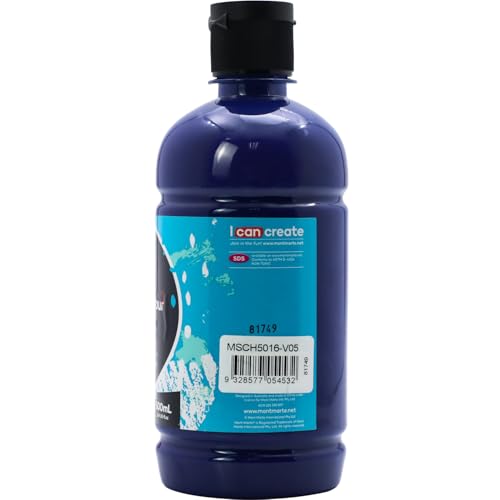 Mont Marte Signature Phthalo Blue Paint, 16.9oz (500ml), Semi-Matte Finish, Suitable for Canvas, Wood, Fabric, Leather, Cardboard, Paper, MDF and Crafts - color: Phthalo Blue, size: 16.9 Fl Oz (Pack of 1)