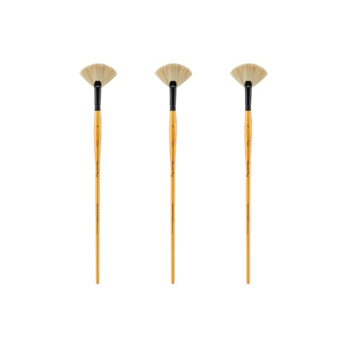 Creative Mark Mimik Hog Professional Synthetic Hog Bristle Paint Brush- Versatile Alternative to Natural Hog Hair Paint Brushes for Oil Painting, Acrylics, Inks, Gouache, Watercolors- Fan # 4-3 Pack - size: Fan # 4