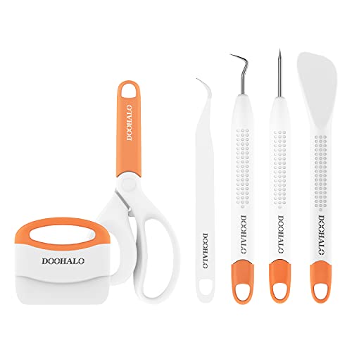 DOOHALO Vinyl Weeding Scrapbooking Tools Compatible with Cricut Tools Crafting Basic Accessories Set Kit for Silhouette Weeding Scraper Spatula Tweezers Scissors Basic Tools Bundle for Sewing - color: Orange 6 PCS