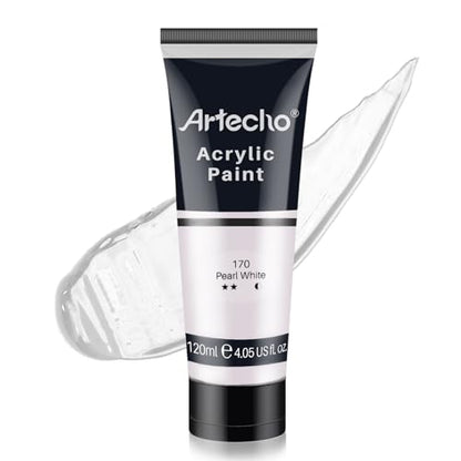 Artecho White Acrylic Paint, Pearl White (120ml / 4.05oz) Tubes, Art Craft Paints for Canvas, Rock, Stone, Wood, Fabric, Art Supplies - color: Pearl White, style: Art