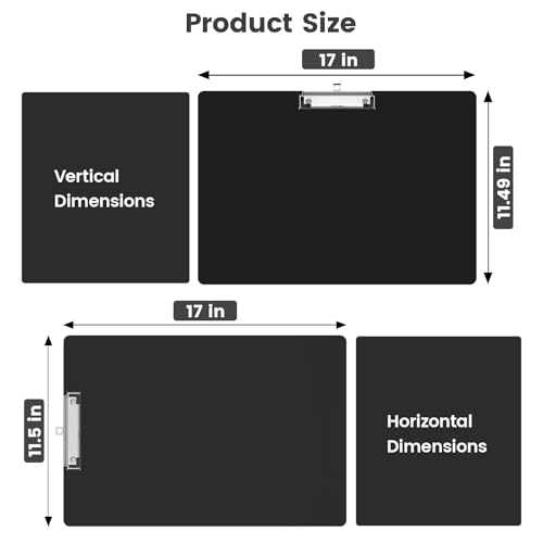 Extra Large 11x17 Clipboards, Landscape and Vertical Layout 2 Pack | Black Plastic Drawing Boards with Low Profile Clip. Suitable for Watercolor, Sketching, Painting. Art & Drafting Supply - color: Black