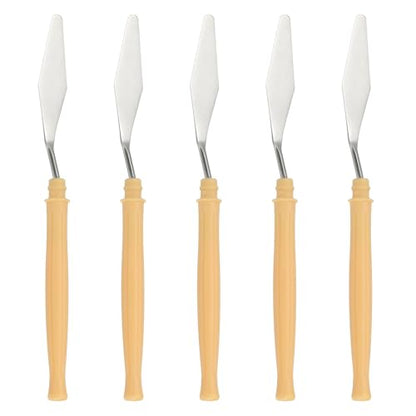 YOKIVE 5 Pcs Stainless Steel Palette Knife, NO.5 Professional Art Spatula Oil Painting Accessories Color Mixing Scraper with Plastic Handle, Great for Canvas Acrylic(Yellow, 6.69 -Inch) - style: NO.5
