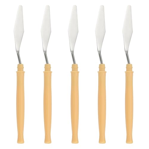YOKIVE 5 Pcs Stainless Steel Palette Knife, NO.5 Professional Art Spatula Oil Painting Accessories Color Mixing Scraper with Plastic Handle, Great for Canvas Acrylic(Yellow, 6.69 -Inch) - style: NO.5