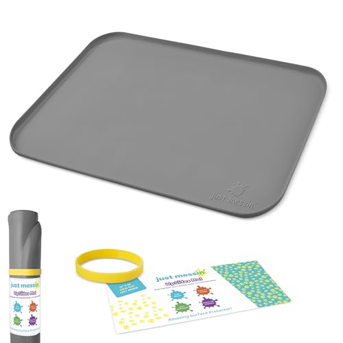 Just Messin’ Silicone Art Mat for Kids, Reusable Non-Slip Heat-Resistant Mat w Raised 0.6" Edges to Contain Mess & Protect Tables/Floors, Arts & Crafts, Resin, Legos, 12"x18", Gray - color: Gray, size: 12" x 18"
