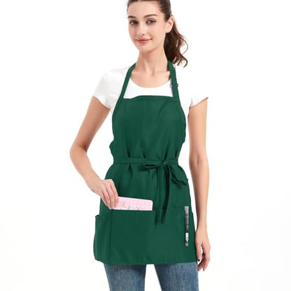 Aprons for Women with 3 Pockets, Cooking Apron with Waterproof Coating, Chef Apron Adjustable Neck Strap - color: Green, 2 Pack