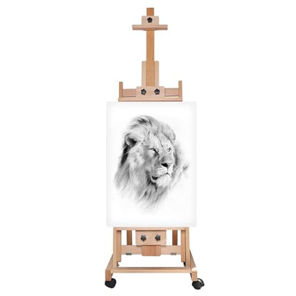 Artist H-Frame Easel, Professional Adjustable Height Artist Easel Stand for Painting, Hold 1 or 2 Canvas 56" to 91" Beech Wood Display Studio Easel w/ 4 Wheels & Brakes, for Adults & Kids