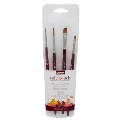 Princeton Velvetouch Pro Mixed Media Paint Brush Set 4-Piece | Series 3950 Synthetic Brushes for Acrylic, Watercolor, Gouache & Oil | Smooth Control, Durable Vegan Bristles, Artist & Student Quality