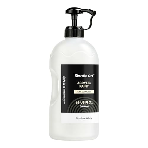 Shuttle Art Titanium White Acrylic Paint, 69oz/2040ml Large Capacity Pump Bottle with Cover, Fast Drying Non-Toxic, High Coverage Titanium White Paint for Kids, Artists, Students & DIY Crafts - color: White, size: 69 Fl Oz (Pack of 1)