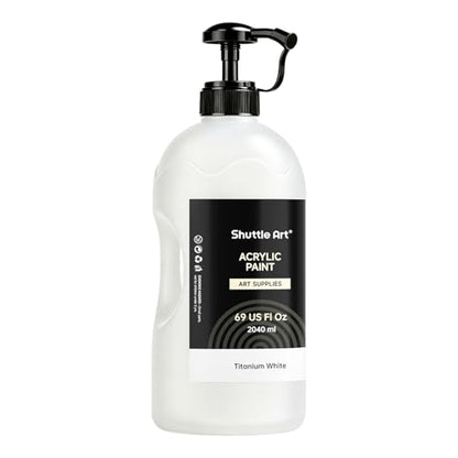 Shuttle Art Titanium White Acrylic Paint, 69oz/2040ml Large Capacity Pump Bottle with Cover, Fast Drying Non-Toxic, High Coverage Titanium White Paint for Kids, Artists, Students & DIY Crafts - color: White, size: 69 Fl Oz (Pack of 1)