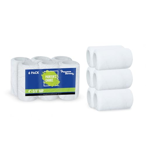 Precision Defined Paint Roller Covers 4-Inch, Paint Roller Refills 6-Pack, Replacement Covers for Roller Brushes Set, Exterior Paint Roller Cover Set for Painting Walls, Smooth Rolling (3/8-Inch Nap) - color: 3/8 Nap, 6-pack, size: 4-Inch
