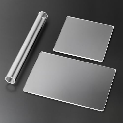 3PCS Clay Roller and Acrylic Sheet, Acrylic Sheet Rectangle Shape Roller for Polymer Clay, Polymer Clay Cutter Tools/Board Round Tube Rollers Rolling Clay Bar Sheets for Earing Making, Jewelry ﻿