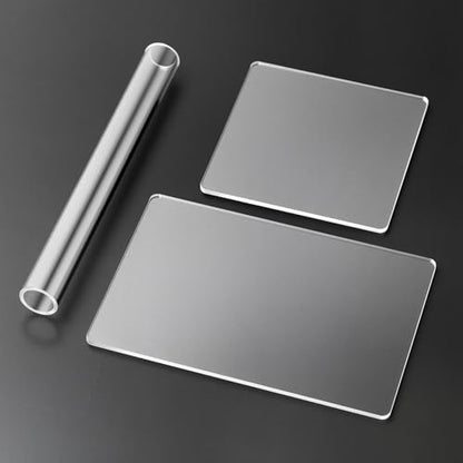 3PCS Clay Roller and Acrylic Sheet, Acrylic Sheet Rectangle Shape Roller for Polymer Clay, Polymer Clay Cutter Tools/Board Round Tube Rollers Rolling Clay Bar Sheets for Earing Making, Jewelry ﻿