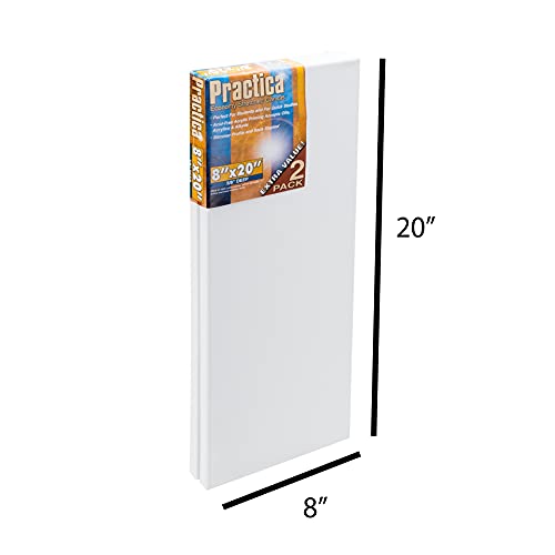 Practica Economy Stretched Cotton Canvas 20-Pack, 8x20 - Acid-Free Acrylic Primed Canvas for Acrylics, Pastels, Graphite, & More! - size: 8x20