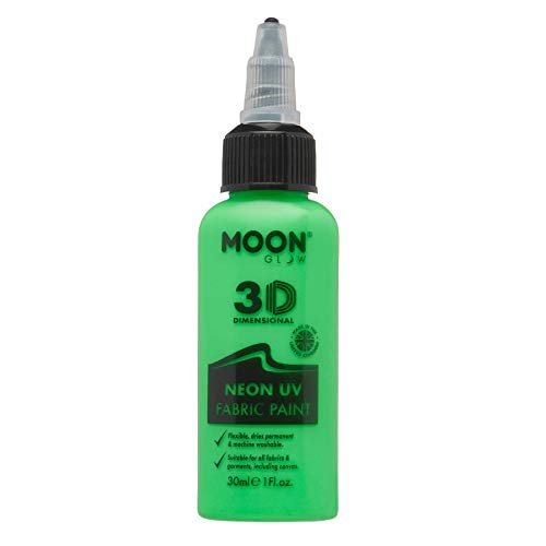 Moon Glow - Neon UV 3D Fabric Paint - 1.01fl oz - Intense Green - Textile paint for clothes, t-shirts, bags, shoes & canvas - color: Intense Green