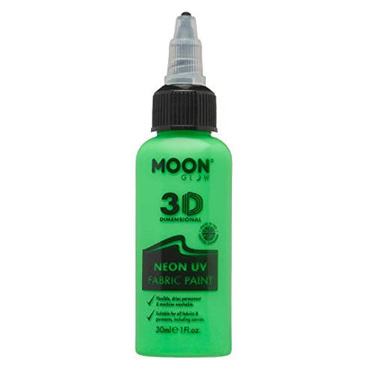 Moon Glow - Neon UV 3D Fabric Paint - 1.01fl oz - Intense Green - Textile paint for clothes, t-shirts, bags, shoes & canvas - color: Intense Green