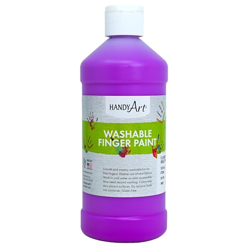 Handy Art Washable Finger Paint, Fluorescent Violet, 16 oz Bottle, Easy Clean Up, Sensory Paints for Fingers & Hand Prints, Ages 3 & Up, Safe for Kids & Toddlers, AP Certified Non-Toxic, Made in USA - color: Fluorescent Violet