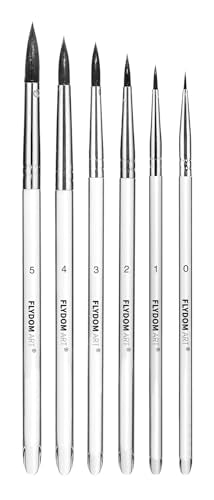Watercolor Paint Brushes Set,Detail Line Brush,Short Handle Brushes, Soft Synthetic Hair, Pointed Round Mop Brush for Watercolor, Acrylic, Gouache, Aquarelle & Oil Painting, 6 Pcs Set