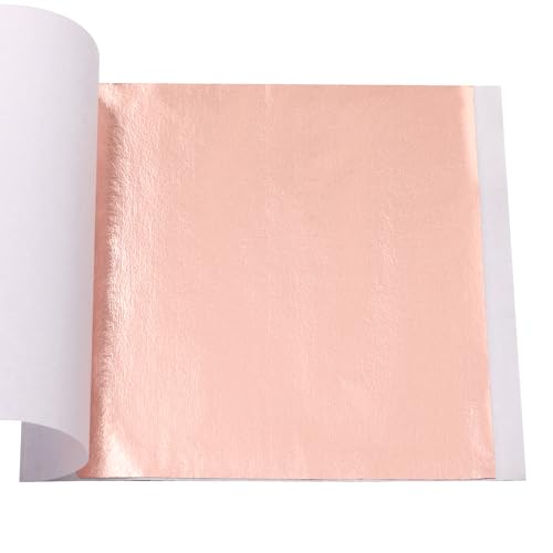 KINNO 100 Sheets Imitation Gold Foil Sheets - Flesh Pink Metallic Leaf for Arts, Sculpture, Gilding, Nails, Handcrafts, Picture Frames, Paintings, Furniture, Wall, 3.15 by 3.35 Inches - color: Salmon