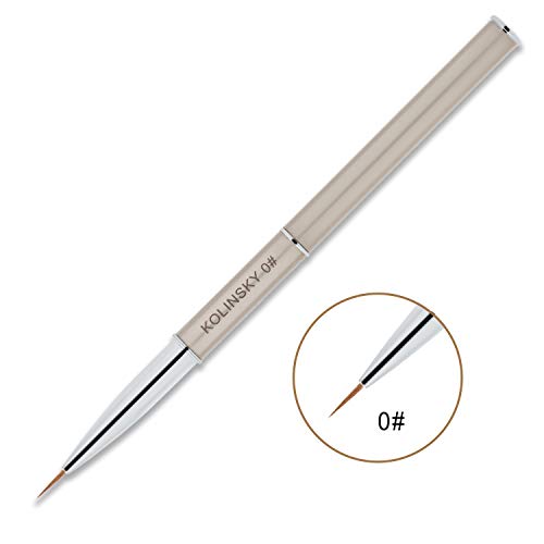 Beaute Galleria 1 Piece Kolinsky Sable Nail Art Liner Striping Brush, for Thin Fine Line Drawing, Detail Painting, Striping, Blending, One Stroke, Acrylic Nail Art Brush (Size: 0#) - size: Liner (10mm)