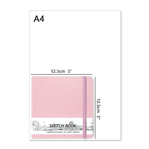 qianshan 5" x 5" Hardcover Sketch Book,Small Mixed Media Sketch Pad,58 Sheets 150GSM Acid-Free Artist Drawing Paper,Travel Journal Blank Notebook for Adults Painting,Illustration,Art Supplies.Pink - color: 150gsm PU-pink