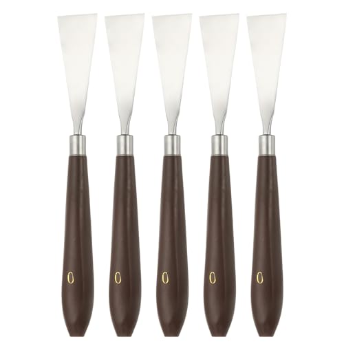 HARFINGTON 5pcs Palette Knife Painting Tool 2.44" x 0.91" Stainless Steel Art Spatula Pallet Knives Scrapers Tools with Plastic Handle for Acrylic Oil Canvas Mixing Spreading, Red/Silver
