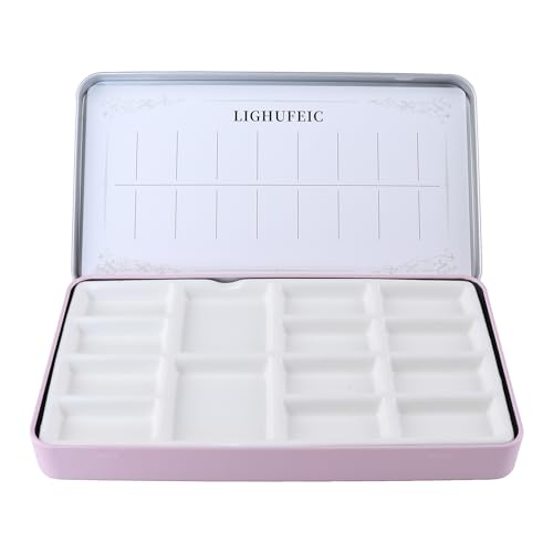 Travel Watercolor Palette,Portable Ceramic Palette with 14 Well,Metal Paint Box with Porcelain Palette(Pink Box) - color: Pink