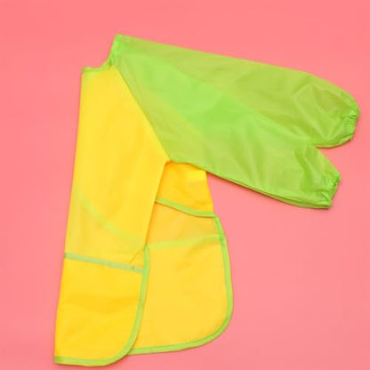 Veemoon 2pcs Waterproof Long Sleeve Aprons with 3 Pockets for Artists, Medium Size Painting Smocks in Blue and Yellow for Arts, Crafts, and DIY Activities