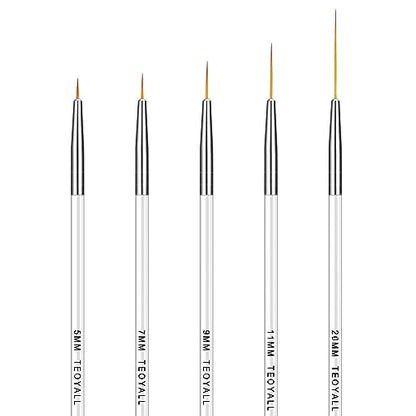 TEOYALL Fine Liner Brush, Nail Art Striping Brushes 5/7/9/11/20mm Thin Line Nail Brush Detail Drawing Brush Gel Nail Polish Brush