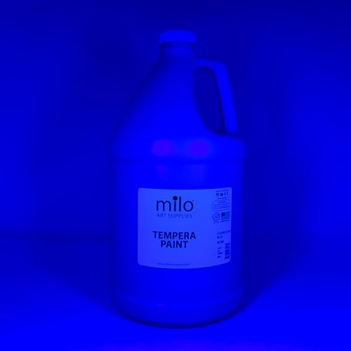 milo Fluorescent Blue Neon Tempera Paint | 128 oz Bottle, 1 Gallon | Glows UV in Black Light | Non-Toxic Made in USA | Washable Bulk Art Paint for Party, Student, Classroom, Artist - color: Fluorescent Blue
