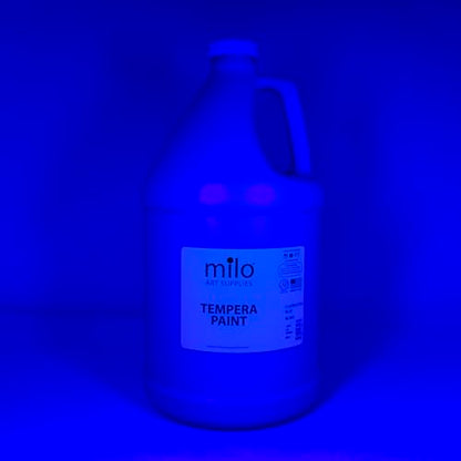 milo Fluorescent Blue Neon Tempera Paint | 128 oz Bottle, 1 Gallon | Glows UV in Black Light | Non-Toxic Made in USA | Washable Bulk Art Paint for Party, Student, Classroom, Artist - color: Fluorescent Blue