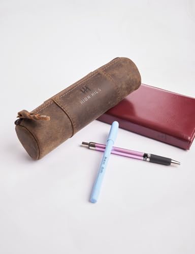 Leather Pencil Case -100% Leather Zippered Pen Pouch - Stationery Bag Pen Holder for Work & Office (Brown) - color: Brown