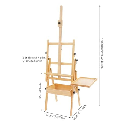 French Easel, Plein Air Painting Easel, Foldable H-Frame Easel Stand for Painting Adult, Studio Art Beech Wood Easel, All-in-One Art Painting Kit for Artists, Beginners, Holder up to 36''