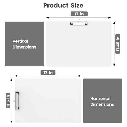 Extra Large 11x17 Clipboards, Landscape and Vertical Layout 2 Pack | White Plastic Drawing Boards with Low Profile Clip. Suitable for Watercolor, Sketching, Painting. Art & Drafting Supply - color: White
