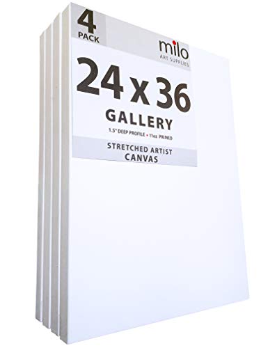 milo Stretched Artist Canvas | 24x36 inches | 4 Pack | 1.5” inch Thick Gallery Profile | 11 oz Primed Large Canvases for Painting, Ready to Paint Art Supplies for Acrylic, Oil - size: 24" x 36" Pack of 4