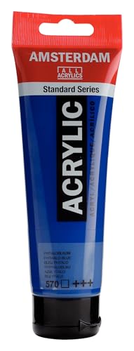 Amsterdam Standard Series Acrylic Tube 120ml Phthalo Blue 570 (17095702) | Vibrant Color with Acrylic Resin Binder, High Lightfastness, Water-Based, Strong Coverage, Visible Brush Strokes - color: Phthalo Blue, size: 4.05 Fl Oz (Pack of 1)