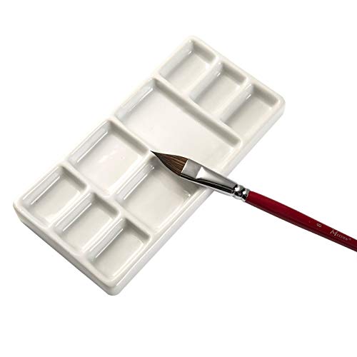 MEEDEN 9-Well News Ceramic Rectangle Artist Paint Palette for Watercolor Gouache Acrylic Oil Painting, 6-4/5 by 3-1/3-Inch