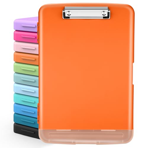 Sooez Clipboards with Storage, High Capacity Clip Boards 8.5x11 with Storage, Heavy Duty Nursing Clipboard Folder, Plastic Clipboard with Pen Holder for Women Teachers Work, School & Office Supplies - color: Orange