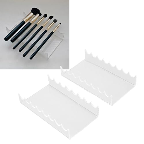 Makeup Brush Holder Clear Acrylic Horizontal Brush Drying Rack Organizer for Paint Brushes Vanity Table Accessory 2PCS 16.5x9x3cm