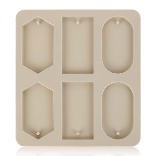 Epoxy Resin Molds, 1 Pcs Silicone Molds for Crafts, Resin Keychain Mold Rectangle Rhombic Elliptical Casting Mold with Hanging Holes for Jewelry Making DIY Handicrafts Pendant Decoration, Grey