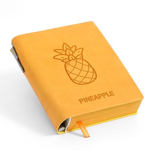 Thick Blank Journal Notebook 400 Pages With Pen Holder ，100gsm Thick Color Paper Fruit A6 Unlined Plain Sketchbook ，No Lines Notebook Soft Leather Unlined Pocket Blank Notebook For Women Drawing Book Memo Writing Sketch Diary 3.9 × 5.5 (Pineapple-Yellow)