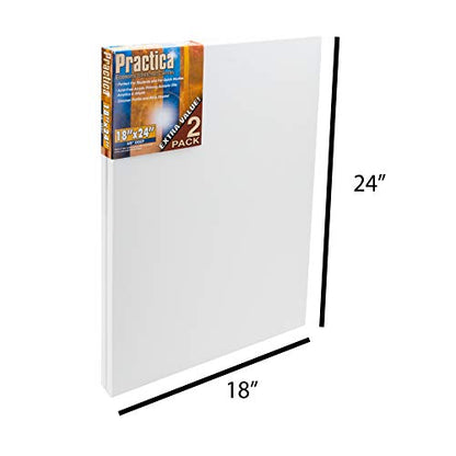 Practica Economy Stretched Cotton Canvas - Acid-Free Acrylic Primed Canvas for Acrylics, Pastels, Graphite, & More! - [2-Pack - 18x24] - size: 18x24"