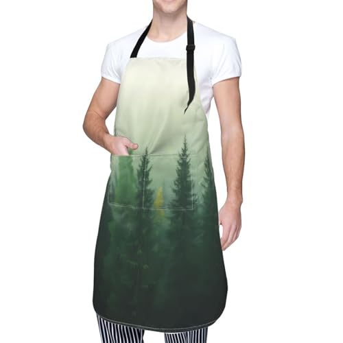 Fog Forest For Waterproof Adjustable Adult Apron With Pockets For Men And Women Cooking, Painting