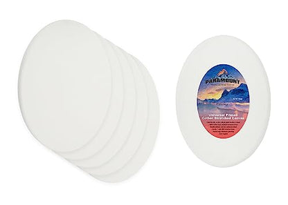 Paramount Cotton Oval Canvas, 5x7", Box of 6 - Medium Texture, 11/16" Thick, 9 oz. Double Primed, Acid-Free, Non-Ghosting Raised Edge Stretcher Frame, Smooth Edge Oval Canvases for Painting - size: 5x7"