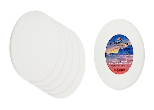 Paramount Cotton Oval Canvas, 12x16", Box of 6 - Medium Texture, 11/16" Thick, 9 oz. Double Primed, Acid-Free, Non-Ghosting Raised Edge Stretcher Frame, Smooth Edge Oval Canvases for Painting - size: 12x16"